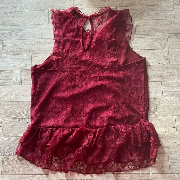 Crave Fame, Burgundy Lace, Ruffled Tank Top - Picture 3 of 12
